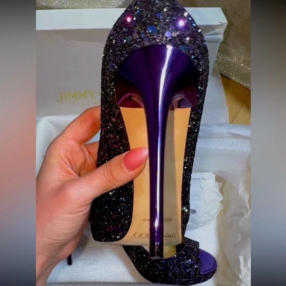 Jimmy Choo Luna 100 coarse glitter Petrol pumps - Picture 4 of 5